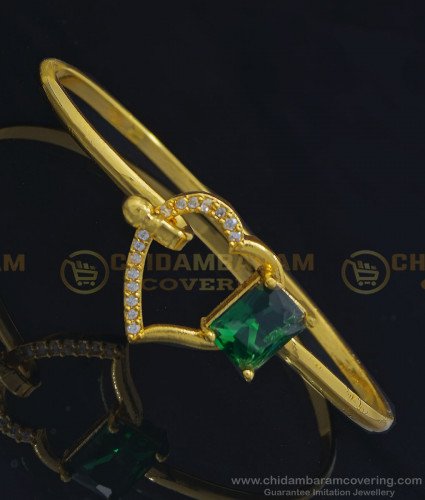 BCT254 - 2.6 Size Attractive Heart Shape Green Stone Imitation Bracelet for Women 