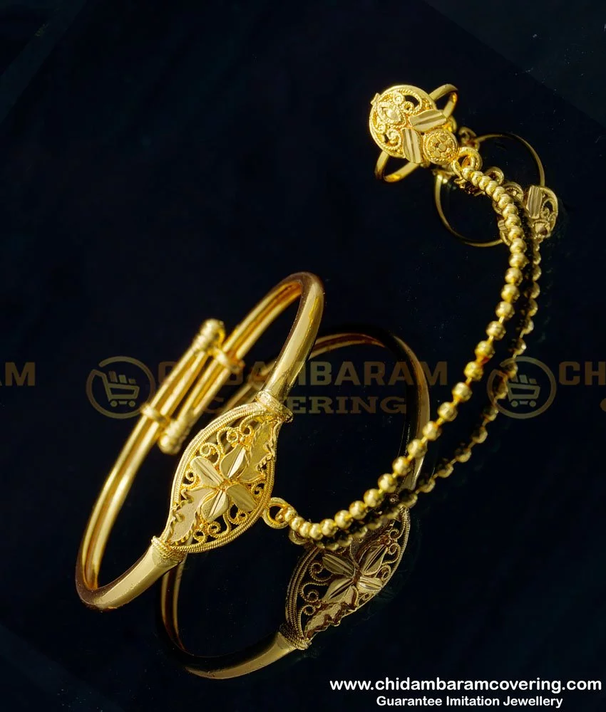 Buy Latest Adjustable Gold Kappu Bracelet with Attached Finger Ring Online