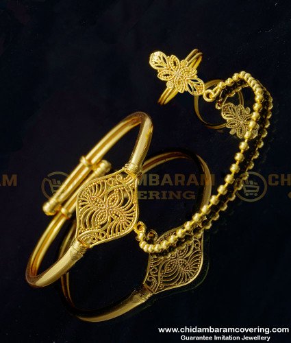BCT270 - 2.6 size Latest Adjustable Gold Kappu Bracelet with Attached Finger Ring Online