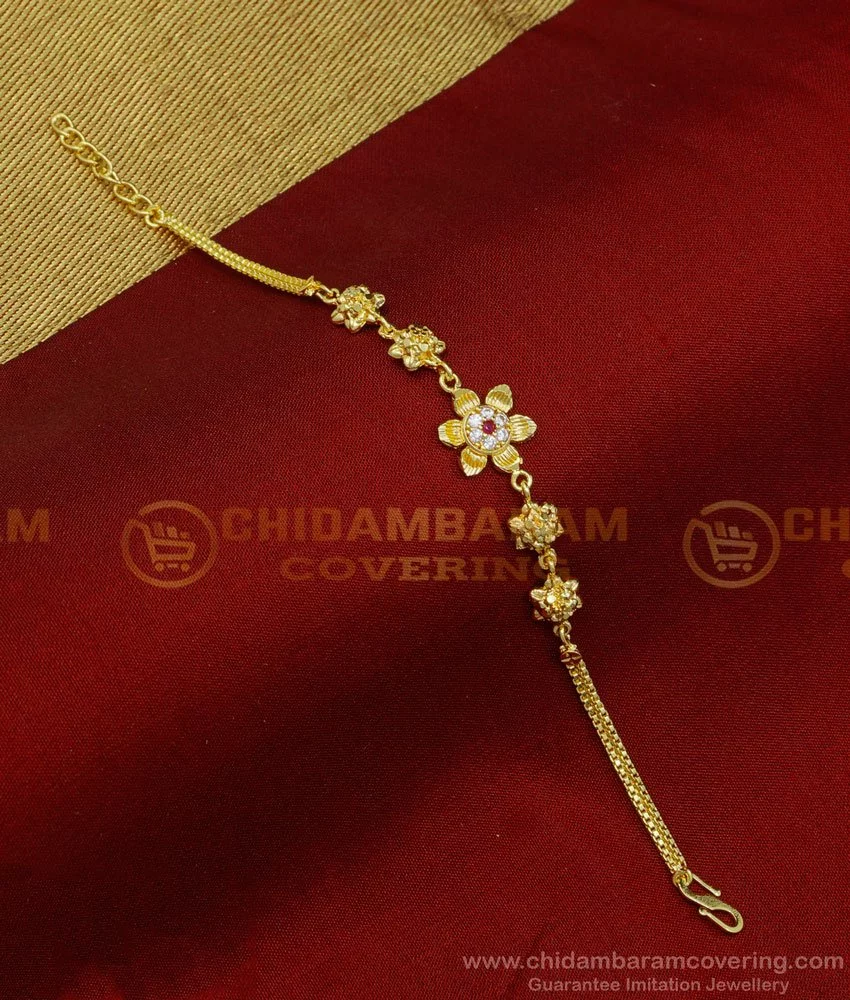 Buy Gold Plated Guaranteed Gold Design Flower Model Stone Bracelet ...