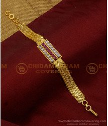 BCT303 - Attractive White and Ruby Stone With 2 Line Heart Design Chain Bracelet Buy Online