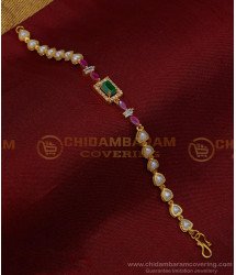 BCT326 - Trendy Bracelets for Ladies Heart Design White Pearl White and Emerald Stone Bracelet Design 