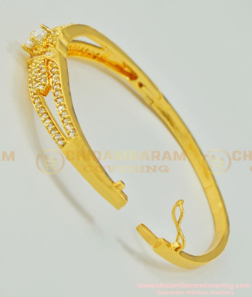 BCT62 - 2.6 size Elegant White Zircon Stone Gold Plated Lock Open Type Bracelet for Girls