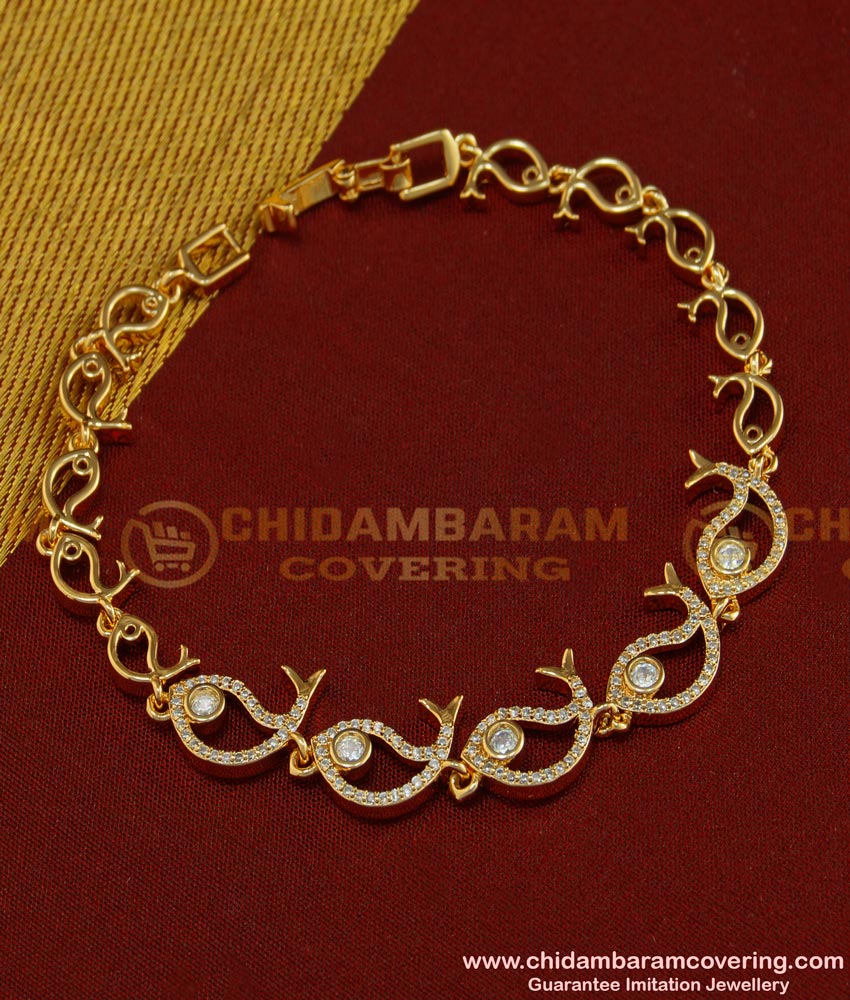 BCT73 - Latest Collection Fish Design Stone Rose Gold Bracelet Designs for Girls