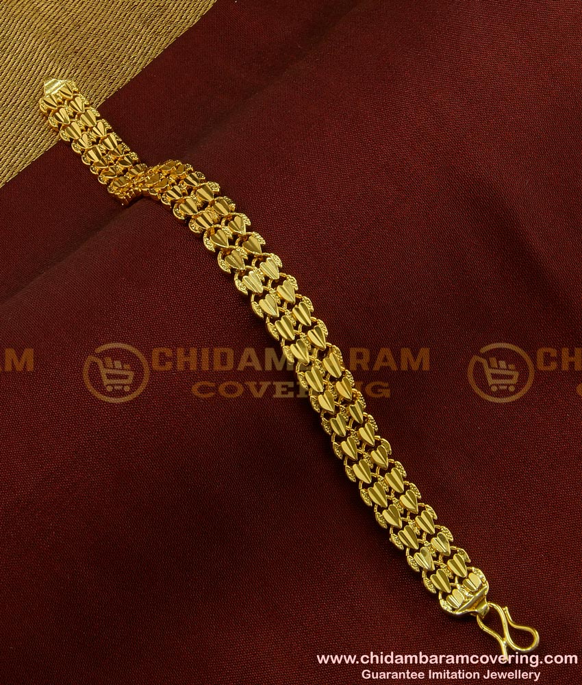 BCT85 - Elegant Finish Gold Design Double Side Heart Design Broad Bracelet Design Online