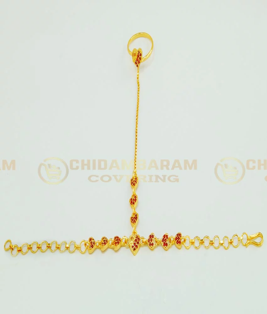 Limitless Stylish Golden Gold Plated Hath Phool/Hand Thong/Pearl Bracelet/Finger  Ring Bracelet for Women