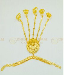 RNG003 - Indian Wedding Hand Jewellery Stunning Gold Flower Design Bracelet With Adjustable 5 Rings Set for Women