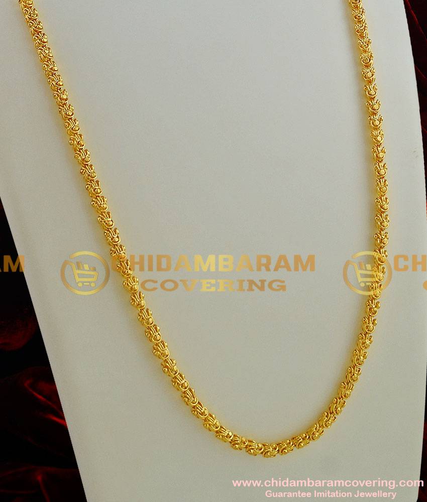 CHN001-XLG - 36 Inches Long Gold Plated Dasavatharam Design Flexible Cutting Daily Wear Chain
