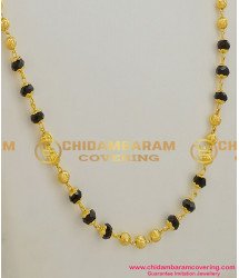CHN008 - Single Line Gold Plated Black Crystal Mala Black Beads Mangalsutra Chain (Karugamani Chain)