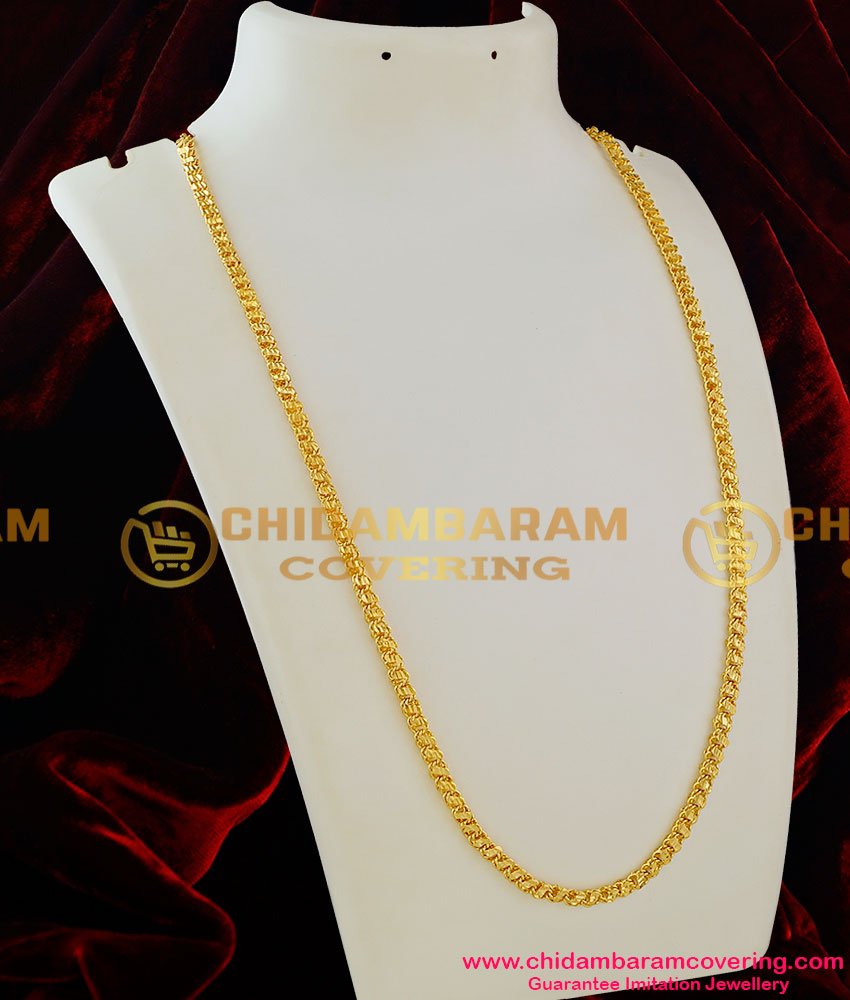 CHN011 - Gold Plated Leaf Cut S-Plate Design Thick Designer Chains for Women & Girls