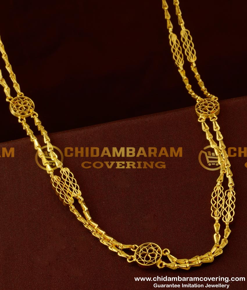 CHN041-LG - 30 inches Long Rettai Vadam Glass Cutting Chain With Flower Design Connector Two Line Chain Online