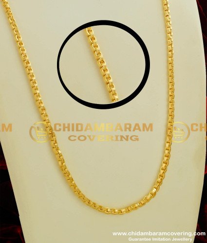 CHN067-LG - 30 inches Long Traditional Design Pure Gold Plated Plain Solid Chain for Men and Women