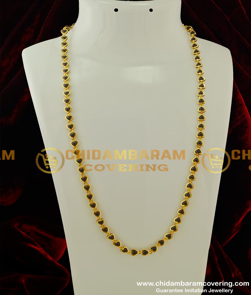CHN074 - Unique Pattern Stunning Gold Heart Design with Black Beads Chain 1 Gram Gold Chain Buy Online