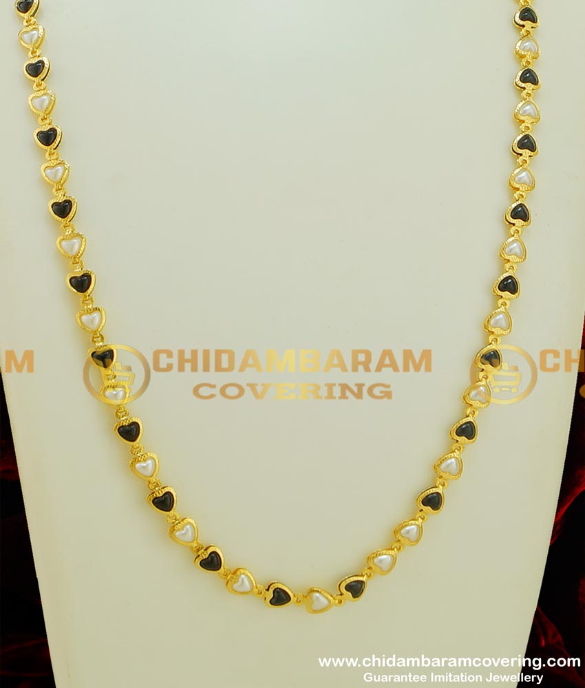 CHN079 - Modern Stunning Gold Heart Design Black Beads and Pearl Chain 1 Gram Gold Chain Buy Online