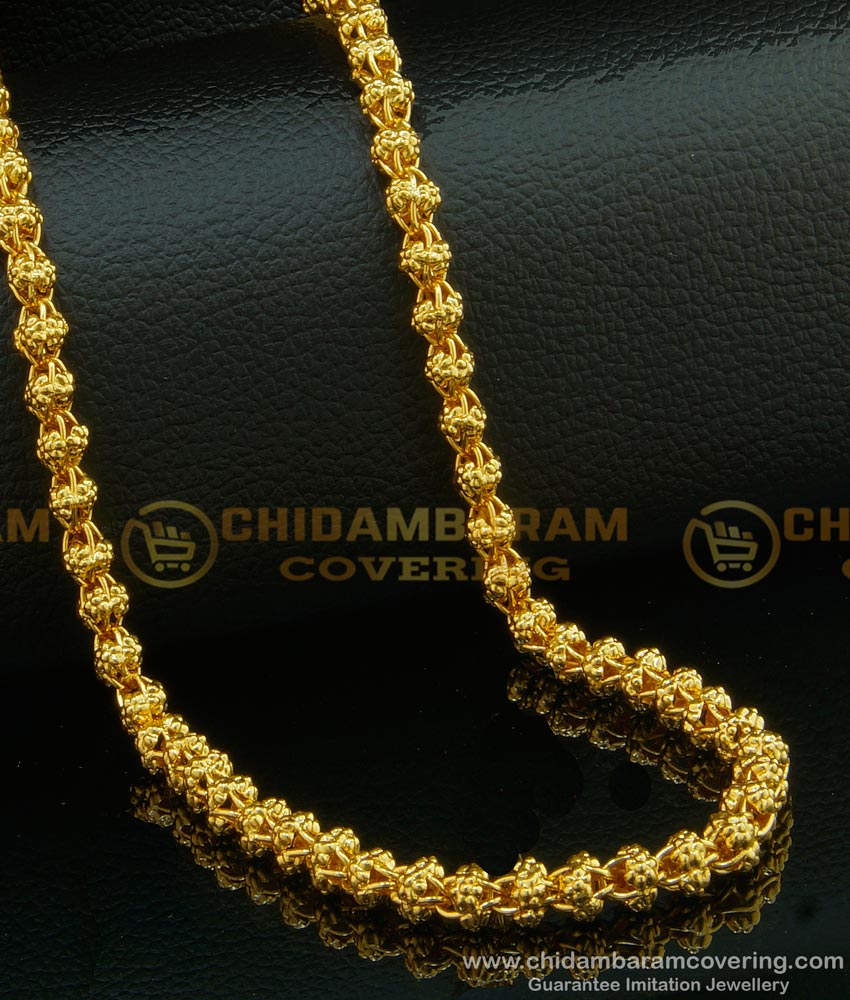 CHN107 - Latest Flower Design Balls Type Long Chain Thick Designer Gold Plated Chain for Ladies