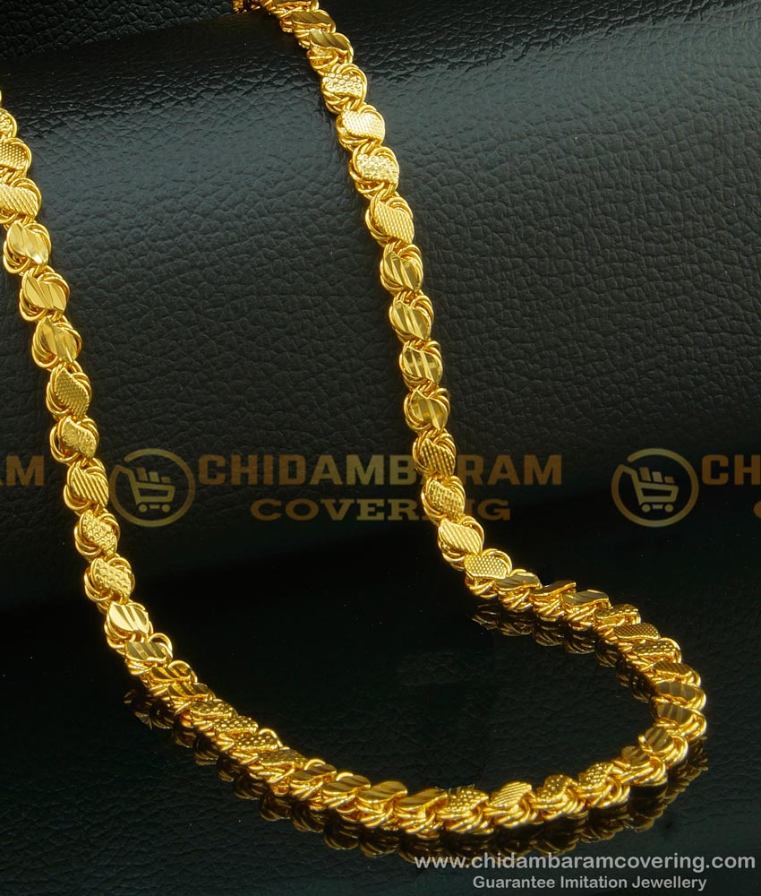 CHN115 - Micro Gold Plated Heavy Leaf Cut Chain Design Broad Gold Chain for Wedding