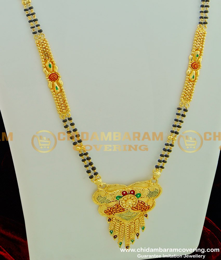 CHN119 - 30 Inches Modern Maharashtrian Long Mangalsutra Designs Forming Gold Enamel Work Mangalsutra Buy Online 