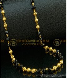 CHN123-Lg- 30 Inches Gold Plated Daily Wear Single Line Gold Balls with Black Crystal Chain 