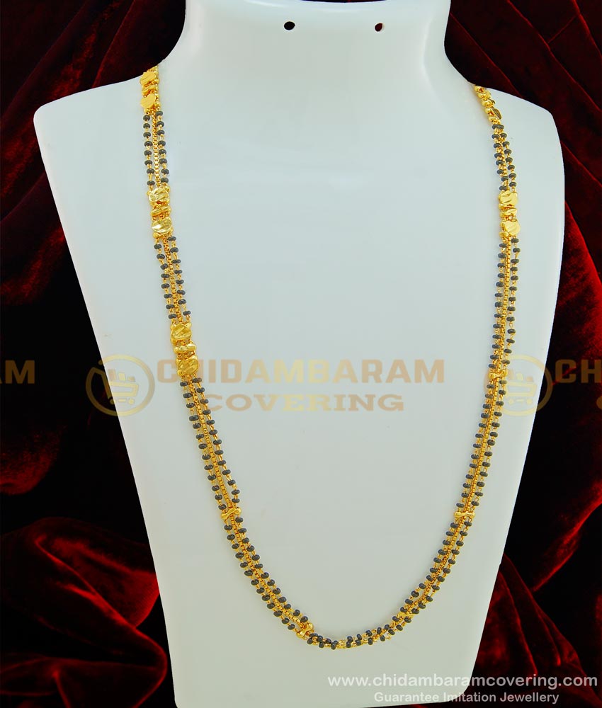 CHN128 - Latest Karimani Mala Design Gold Plated Two Line Mangalsutra Black Beads Chain Online