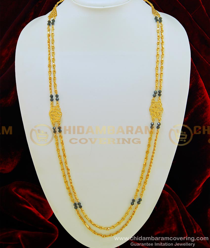 CHN133 - 30 Inches Long Mangalsutra One Gram Gold Mugappu With 2 Line Gold Karimani Chain Indian Jewellery 