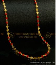 CHN136 - New Design Red Coral with Gold Beads Chain One Gram Gold Plated Daily Wear Coral Mala Online