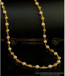 CHN140 - Pure Gold Plated Gold Muthu Mala Designs Pearl With Gold Beads Chain for Women