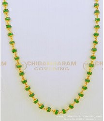 CHN154 - Single Line Gold Plated Green Mala Design Crystal Chain for Women