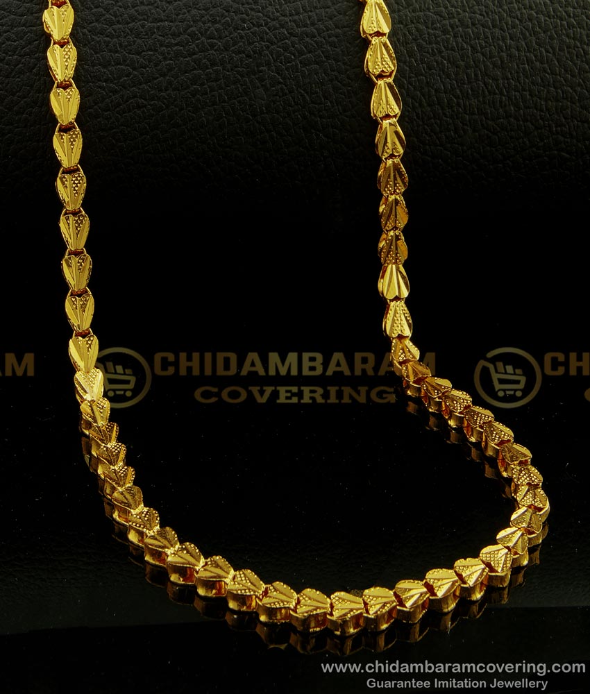 CHN163-XLG - 36 Inches Long One Gram Gold Plated Thick Heart Design Guaranteed Gold Covering Chain Online