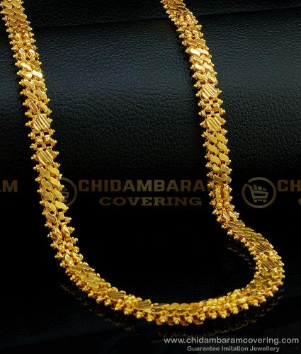 CHN176 - Latest Double Line Heart Design Broad Heavy Thick Designer Gold Plated Chain Online 