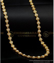CHN178 - Unique Pattern Stunning Gold Pearl Chain Heart Design with White Beads Chain 1 Gram Gold Chain Buy Online