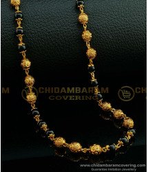 CHN180 -LG- 30 Inches Gold Plated Gold Balls with Black Beads Gold Chain Single Line For Women 