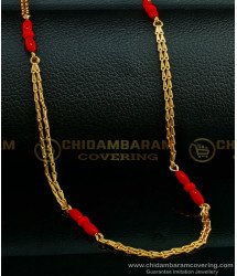 CHN187 - Traditional New Pattern Red Coral Two Line With Single Line Chain Gold Pavazham Chain Buy Online
