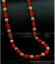 CHN190 - One Gram Gold Red Coral Beads with Golden Ball Chain for Women