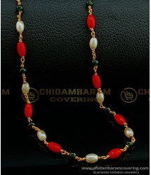 CHN191 - Trendy Pearl Coral with Beads Navaratna Malai Single Line Multi Colour Beads Chain Online
