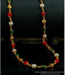 CHN193 - 1 Gram Gold Red Coral Pearl Mala Daily Wear beaded Chain Buy Online