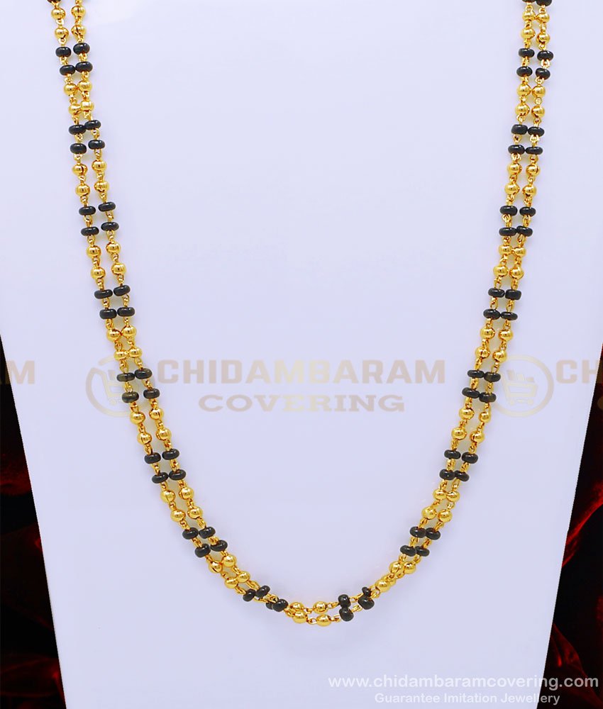 CHN205 -LG- 30 Inches 2+2 Black Beads Two Line Mangalsutra Chain Karugamani Chain Online