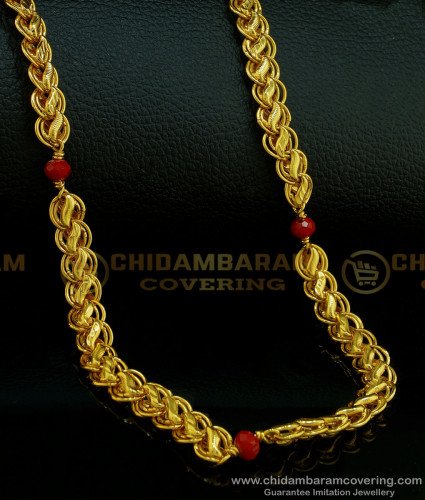 CHN208 - One Gram Gold Plated New Pattern Red Crystal Designer Broad Chain Buy Online
