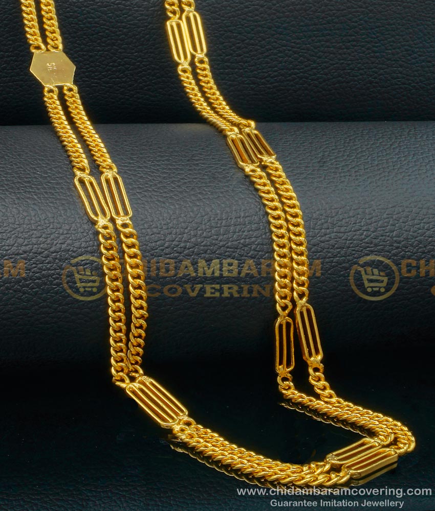 CHN221 - Gold Plated Daily Use 2 Line Gold Chain Designs Rettai Vadam Chain Design Online