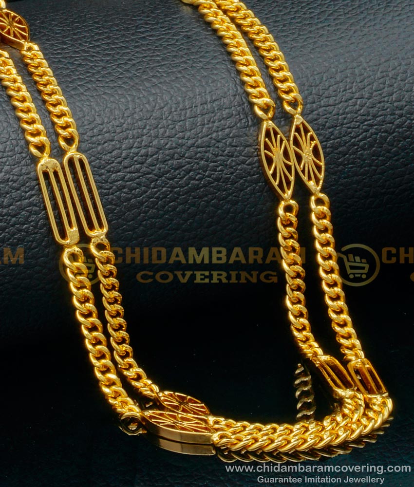 CHN222 - Traditional Gold Plated Daily Use Double Line Gold Chain Designs for Women 
