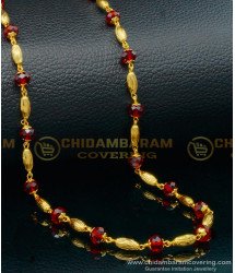 CHN223 - Beautiful One Gram Gold Red Crystal Mala Daily Wear Crystal Chain for Women