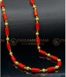 CHN226 - Traditional One Gram Gold Daily Use Red Coral Beads Chain for Ladies 