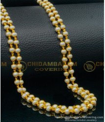 CHN228 - Pure Gold Plated Gold Designs Pearl With Gold Beads Double Line Chain Buy Online