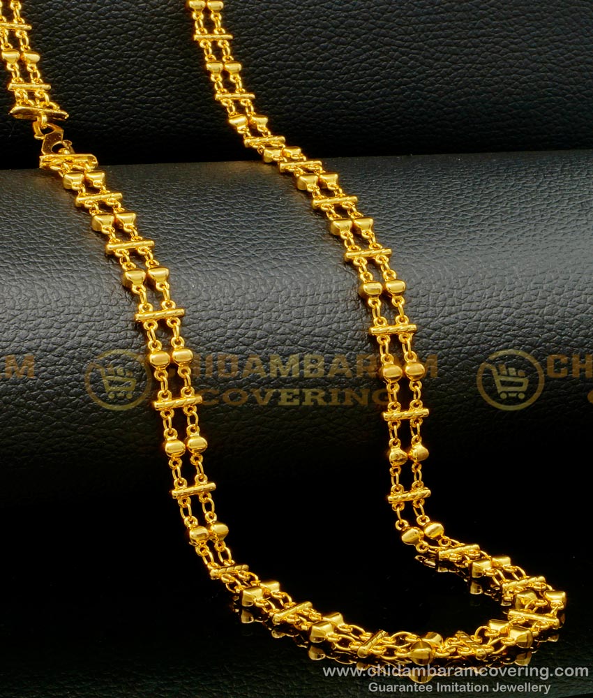 double line chain, double chain necklace, double layer chain, double row chain, double chain model, 2 line gold chain designs, gold 2 line chains, Double thali Chain Designs,