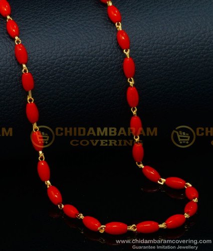 CHN242 - Traditional One Gram Gold Plated Red Coral Chain for Women 