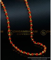 CHN253 - Trendy Red Beads Chain One Gram Gold Plated Light Weight Red Crystal Chain Designs