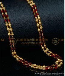 CHN256 - Gold Plated Double Line Gold Beads and Crystal Mani Chain for Women 
