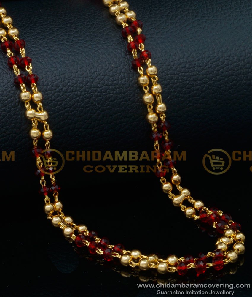 Red Beads Gold Chain Designs, Small Red Beads Necklace, Traditional Red Stone Necklace, red crystal beads chain, 