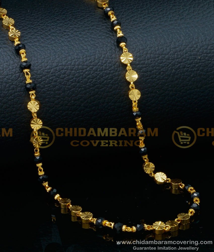crystal chain, black crystal chain, black beads chain, long chain, gold plated jewelry, 