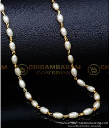 CHN276 - Beautiful Long White Pearl Chain Designs for Ladies