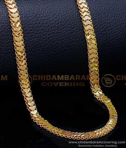 CHN301 - 30 Inches Latest Double Side Heart Design Gold Plated Chain
